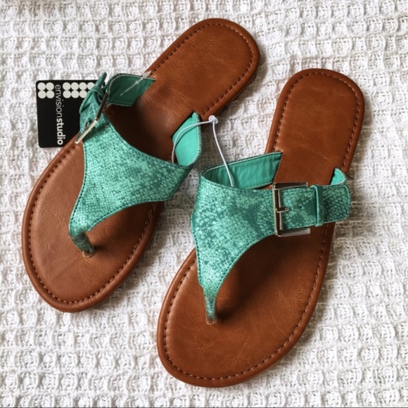 Envision Studio Shoes - Envision Studio Teal Snakeprint Sandals New